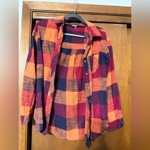 Maurices Orange and Purple Plaid Button Down Shirt